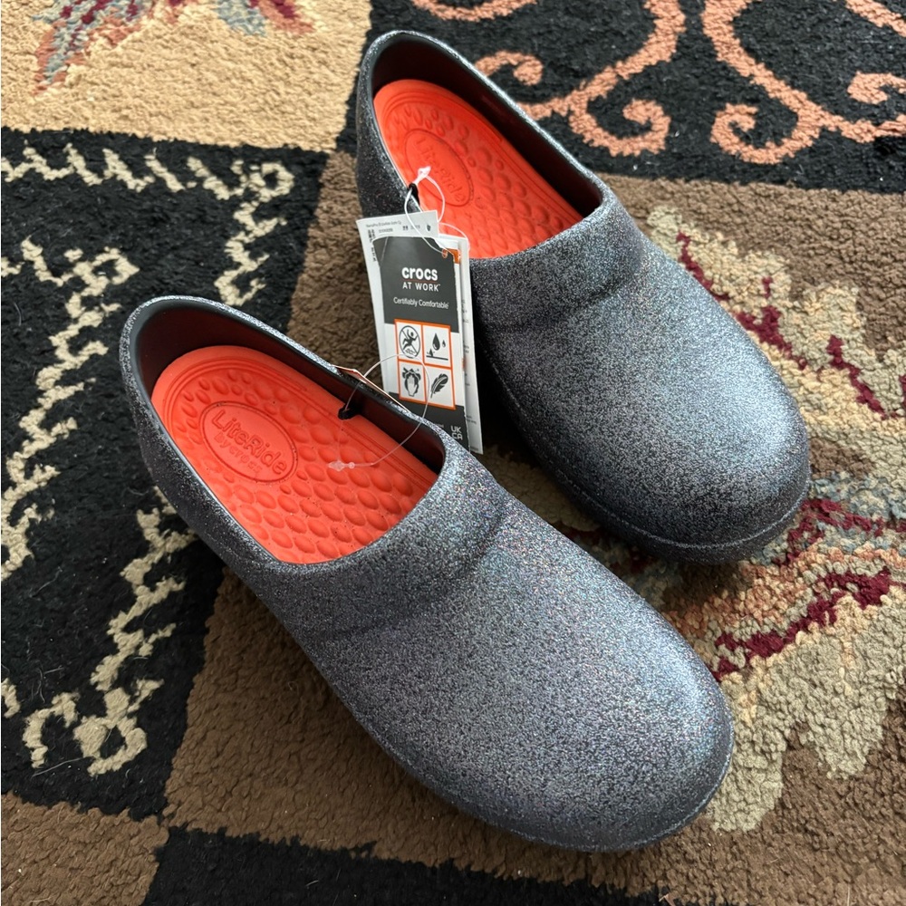 CROCS Kids' Sparkle Gray Slip-On Slippers